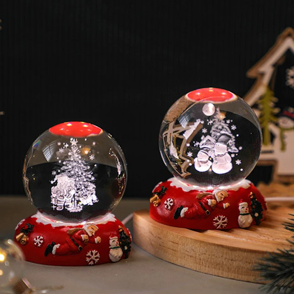 Resin Christmas Music Box Santa Claus Snowflake Glowing Crystals Ball Box Home Decor Christmas Birthday Gifts Party Supplies