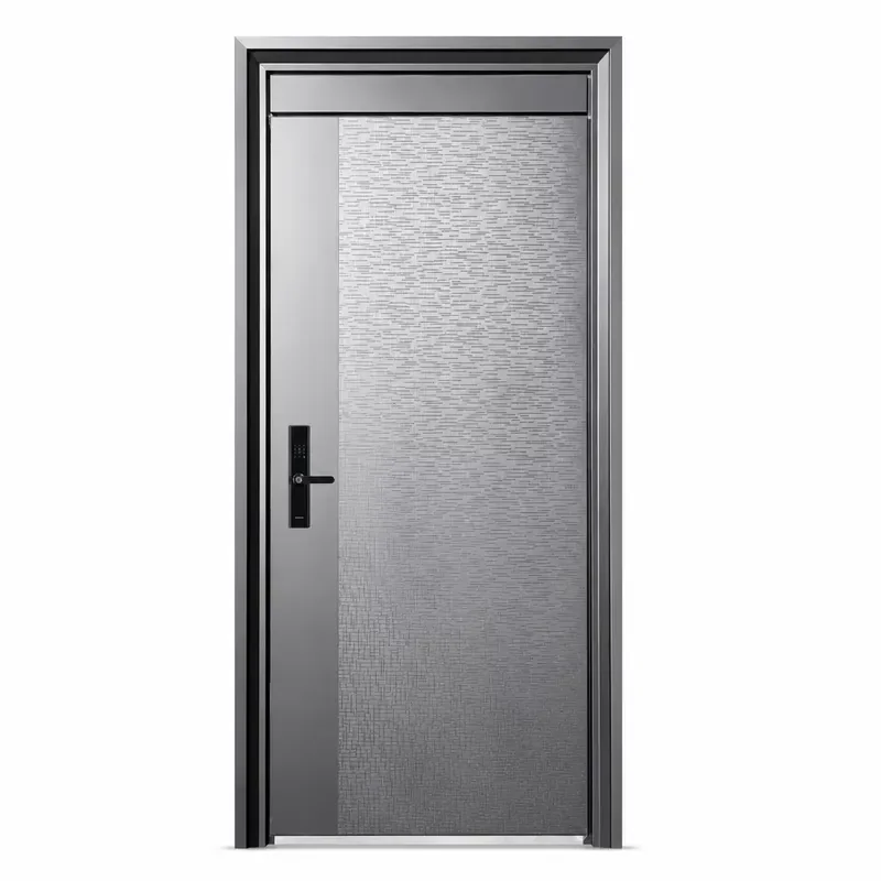 Brushed Aluminum Steel Security Entrance Door with Fine Mesh Smart Lock Anti Theft Single Door for Family Apartments