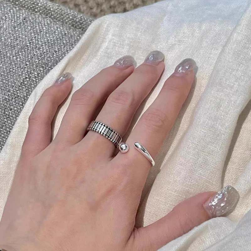 Irregular Waterdrop Smooth Surface Geometric Sterling Silver Ring Korean Version Fashionable Simple Elegant Ring for Women