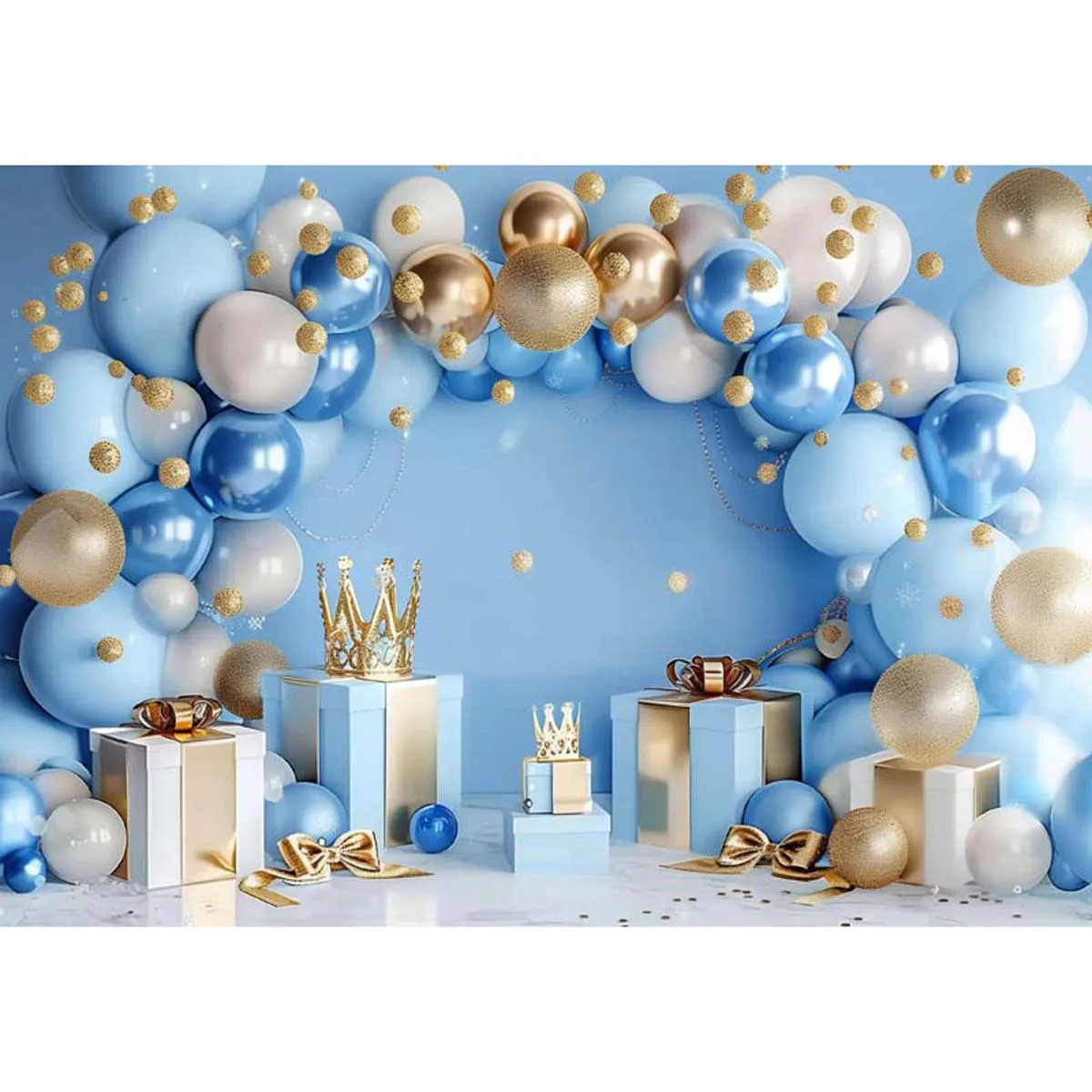 Allenjoy Blue Prince Crown Birthday Backdrop