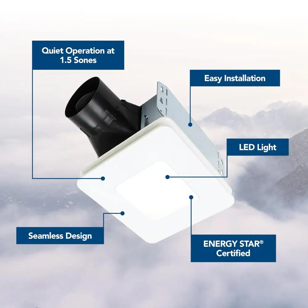 Ventilatore di scarico per bagno certificato Energy Star con luce LED 80 CFM Funzionamento silenzioso Installazione rapida Tecnologia SlideClip Senza soluzione di continuità