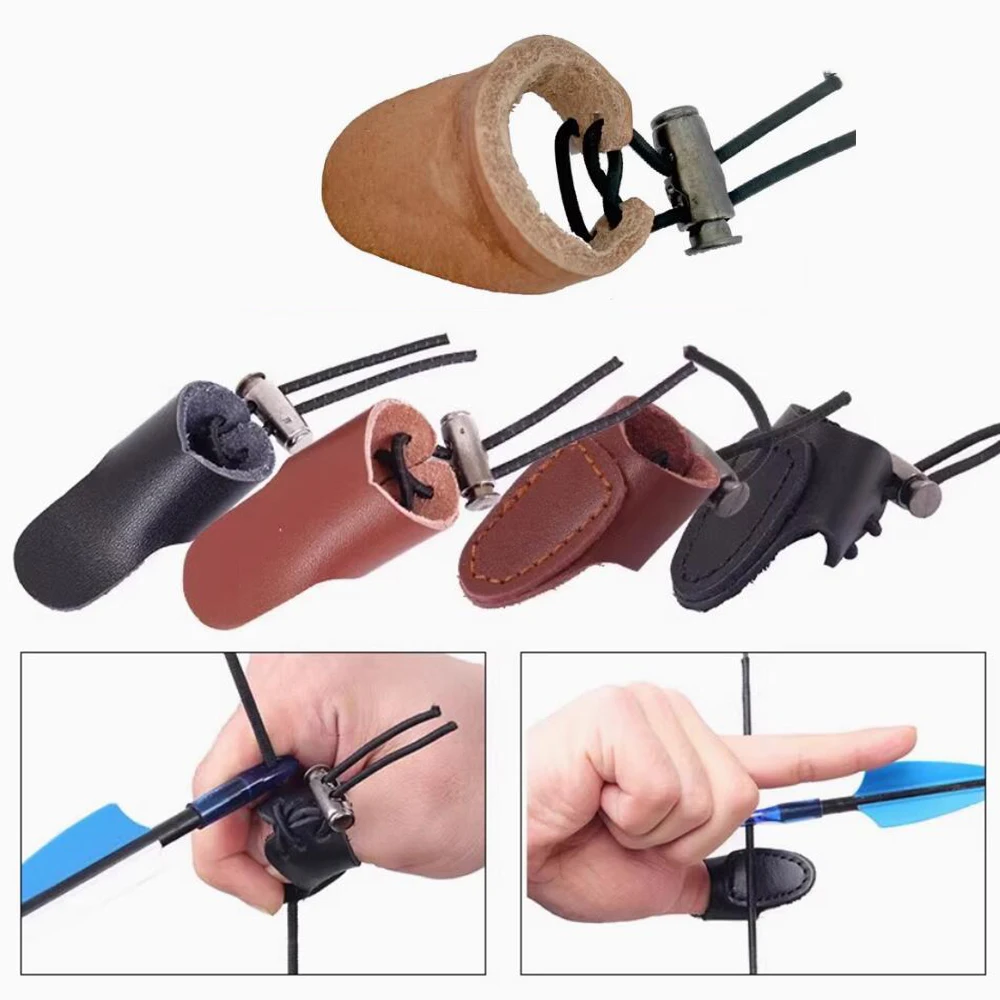 Protector de dedo de cuero de vaca suave para tiro con arco, Protector de punta de dedo, práctica de tiro con arco, anillo para pulgar, accesorios de caza