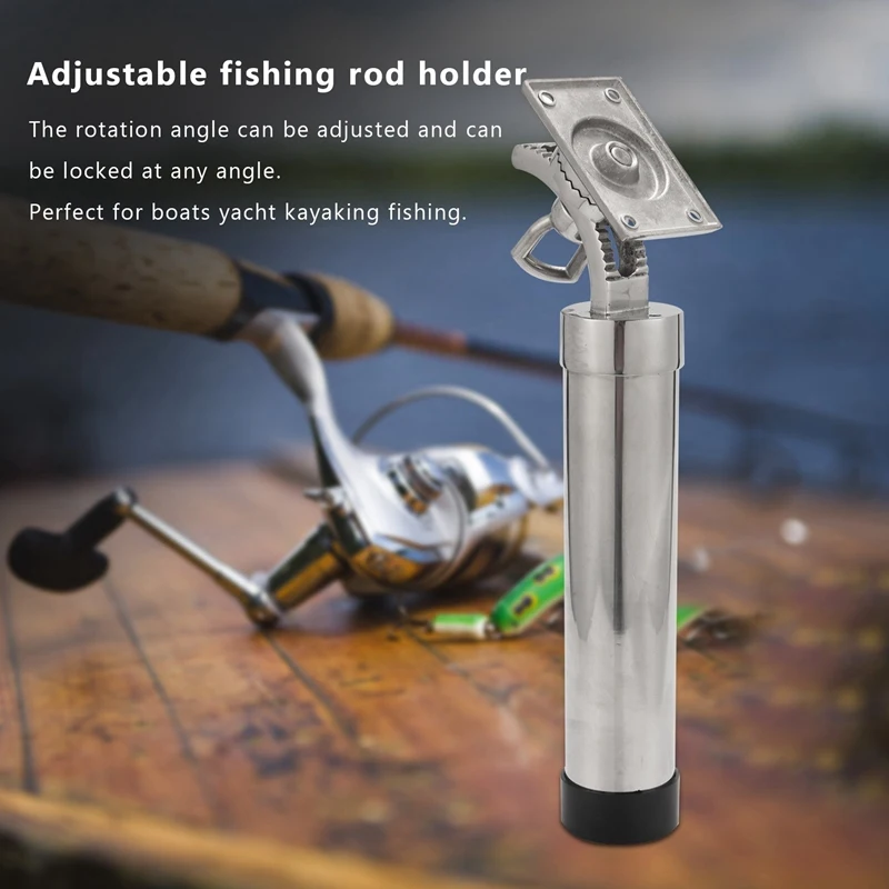 Soporte de caña de pescar para barco, soporte de caña de pescar ajustable, plateado