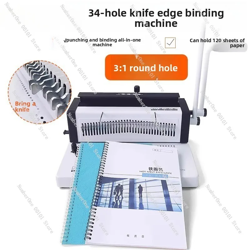 Iron Ring Binding Machine 34 Square Hole Round Hole 3:1 Desk Calendar Wall Calendar Handle Press Ring 2:1 Office Binding Punchin