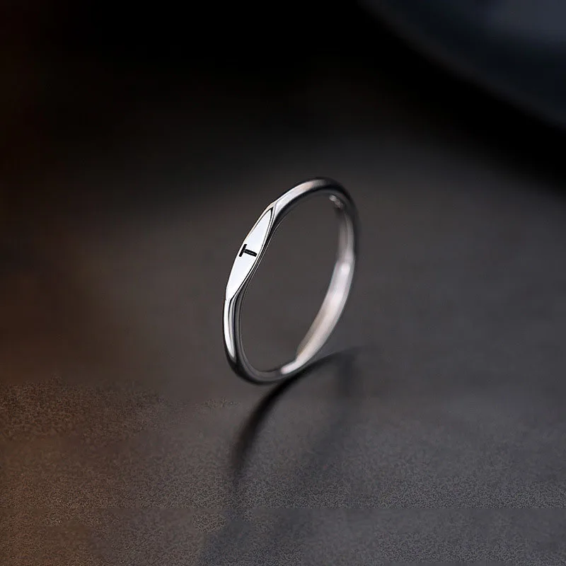 Women's 925 Sterling Silver Letter Ring Charm, Simple Style Gift