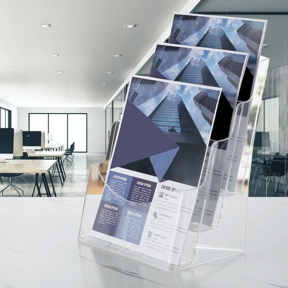 2Pcs Brochure Display Stand Acrylic Anti-Slip Slots Wall-Mounted Desktop Organizer A4/A5/A6 3/4/5 Layers Document Holder