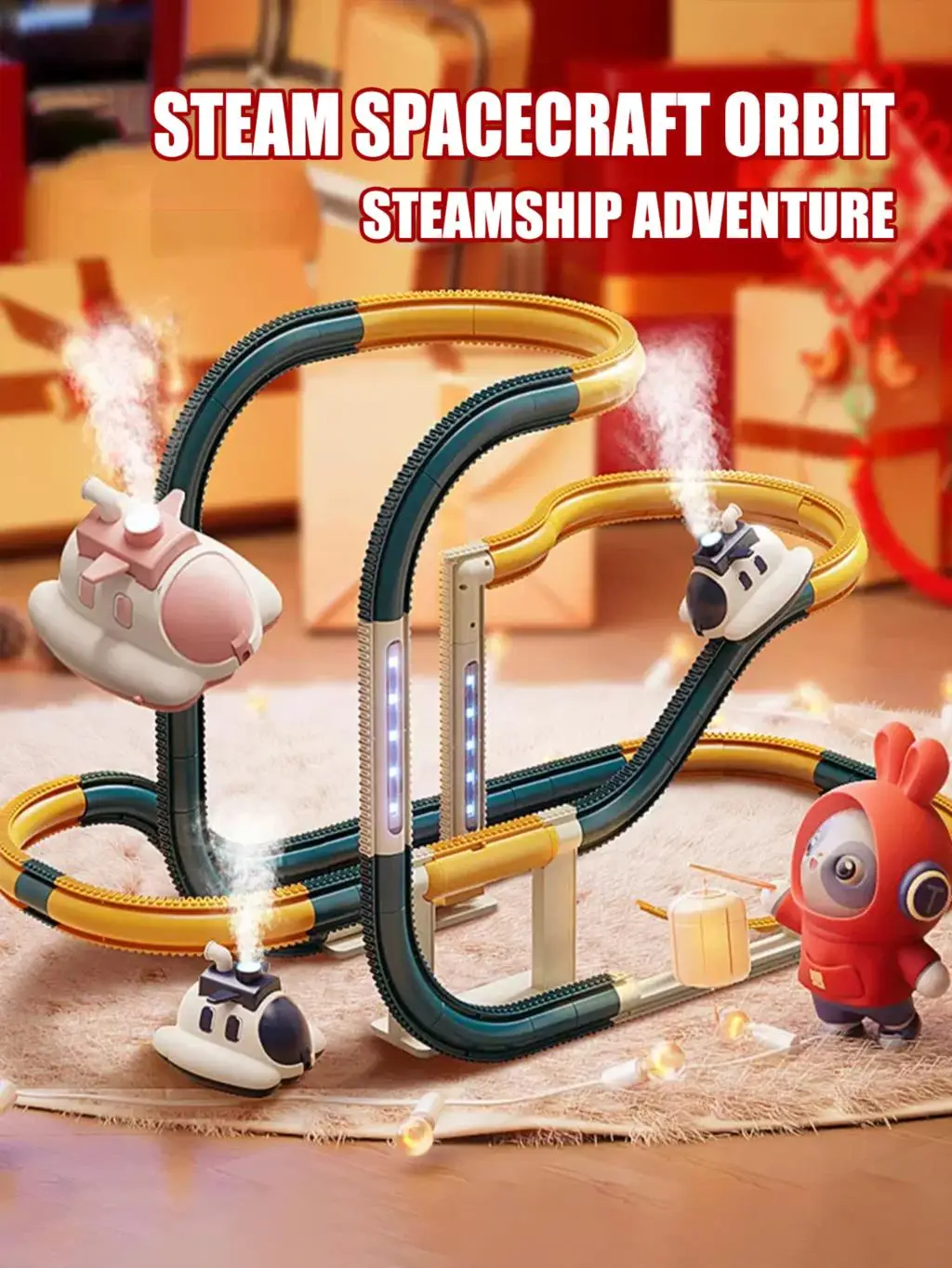 Steam Car Track Assembly Toys Trolley With Steam 360° Flip Rail Lift Track Seesaw Kids Puzzle Playful Toy For Boys Birthday Gif