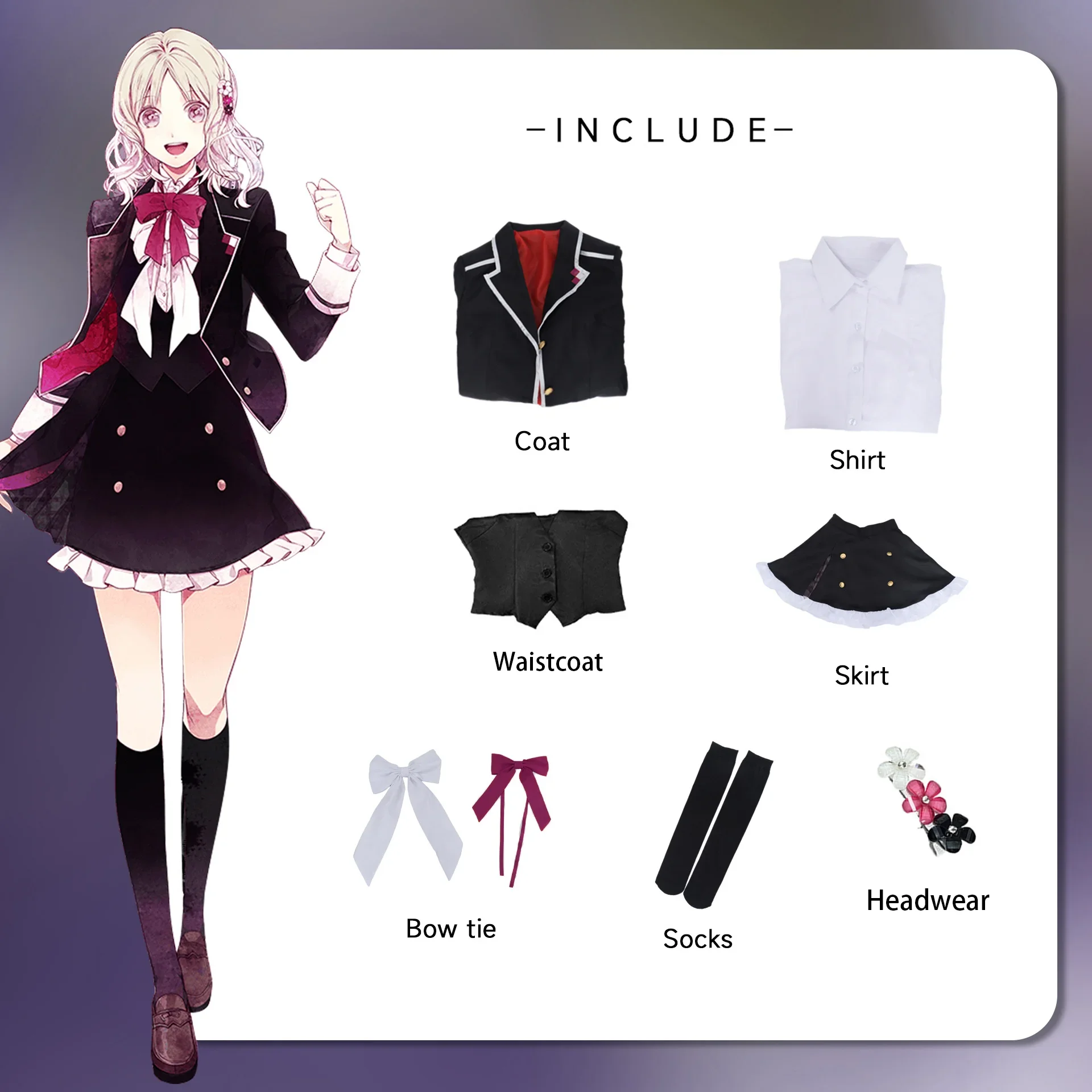 Anime Spiel Diabolik Liebhaber Komori Yui Cosplay Kostüm Erwachsene Frauen High School Uniform JK Full Set Anzug Halloween Party Outfits
