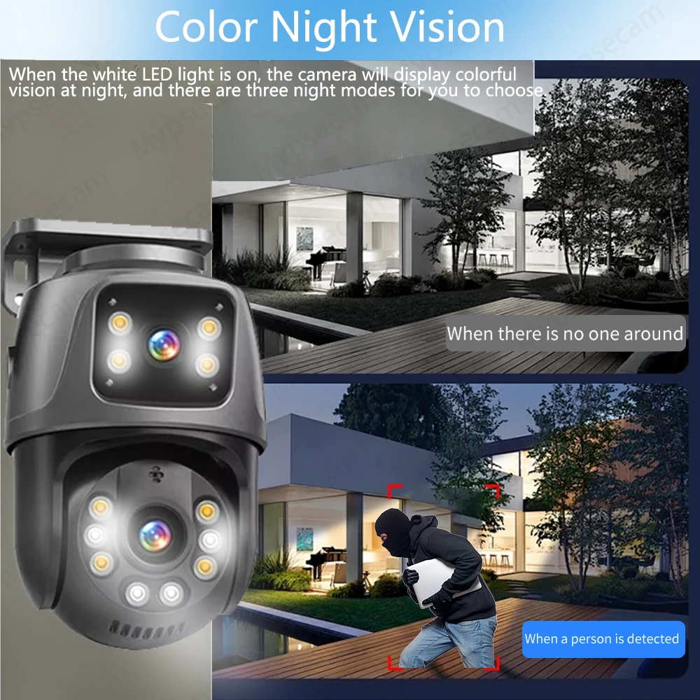 Kamera Pengawas Jaringan POE 4K 8MP Kamera IP PTZ ONVIF Lensa Ganda Audio Dua Arah Deteksi Manusia Keamanan Luar Ruangan ICSEE XMEYE