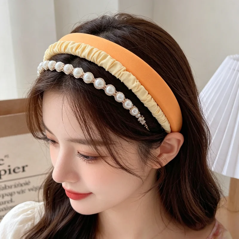 

Набор из 3-х женских повязок для волос с жемчугом в корейском стиле, тканевые повязки для умывания и повседневного ношения