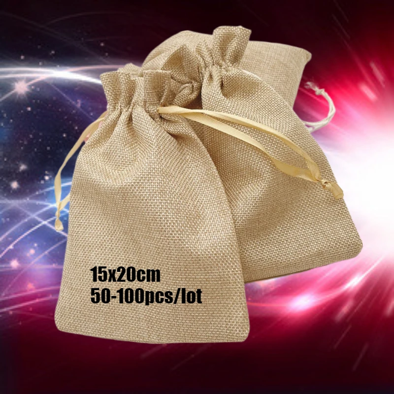 

50pcs Jute Bags Bulk Gift Bag Hessian Sack Party Favor Supply Holiday Storage Drawstring Pouch Candy Sachet Birthday Displays