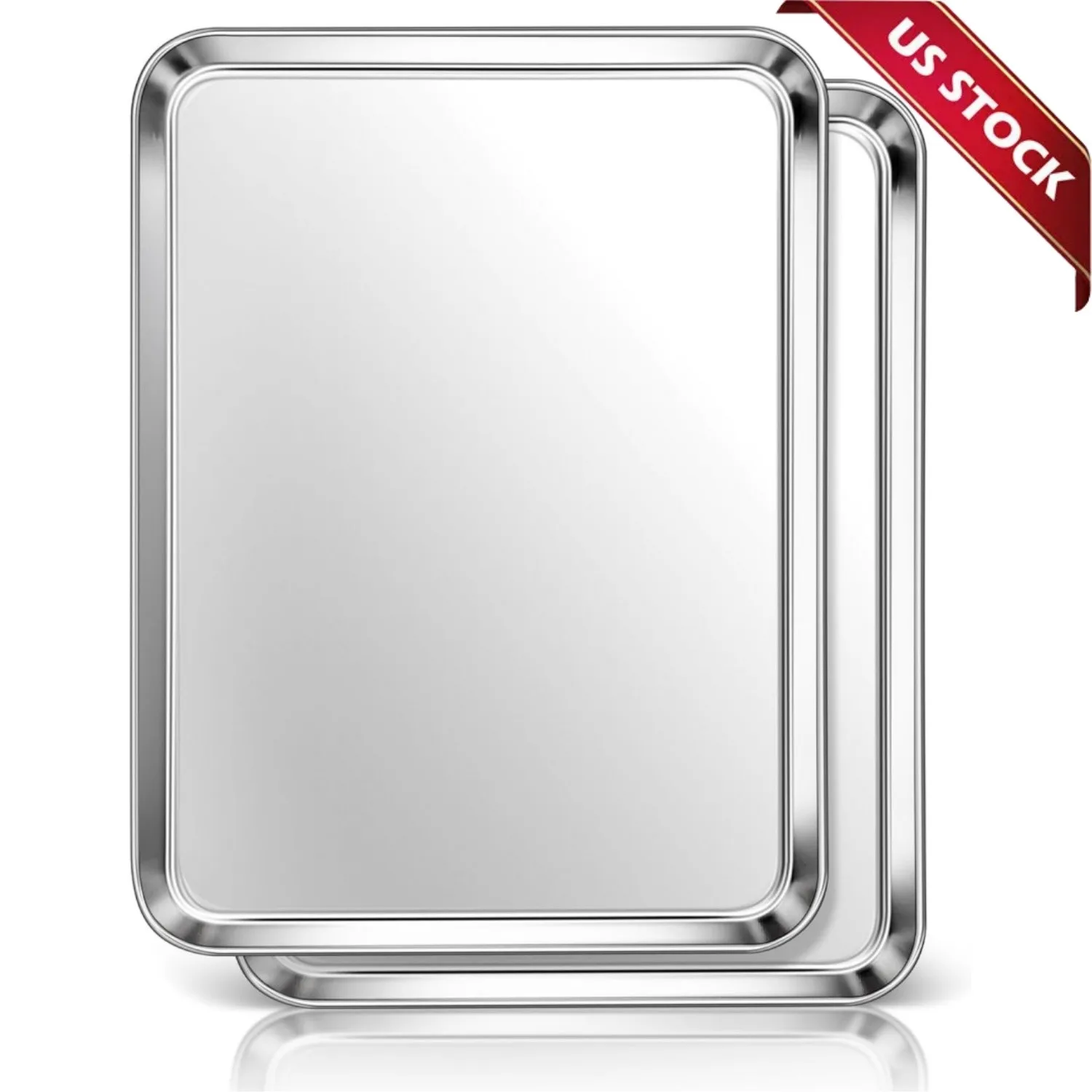 

2PCS Stainless Steel Cookie Sheet Baking Pan Oven Tray Commercial Baking Sheet