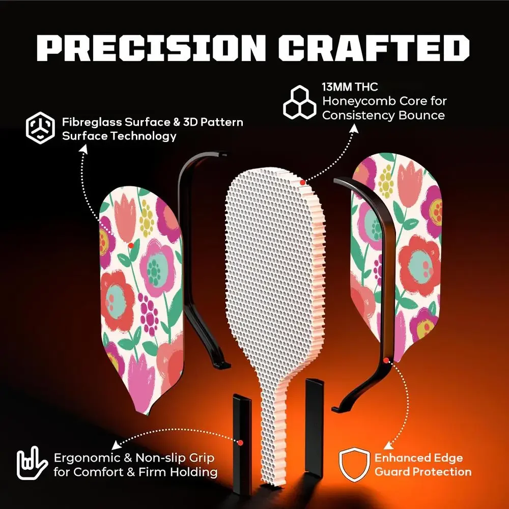 Pickleball مجداف الألياف الزجاجية خفيفة الوزن 13 مللي متر العسل الأساسية الطاقة ومضرب الدبوس مع حقيبة شريط لحام الزهور الملونة #4