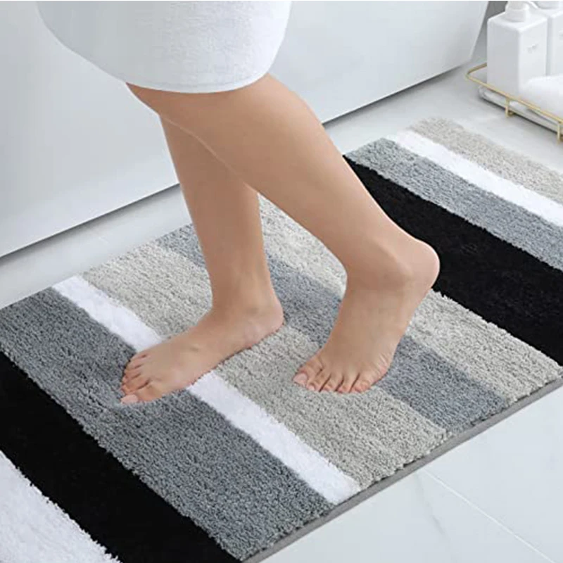 Homaxy Zebra Stripe Velveteen Polyester Floor Mat Bathroom Mat Indoor Non Slip Door Mat Dirt Trap Absorbs Water Bathroom Mat