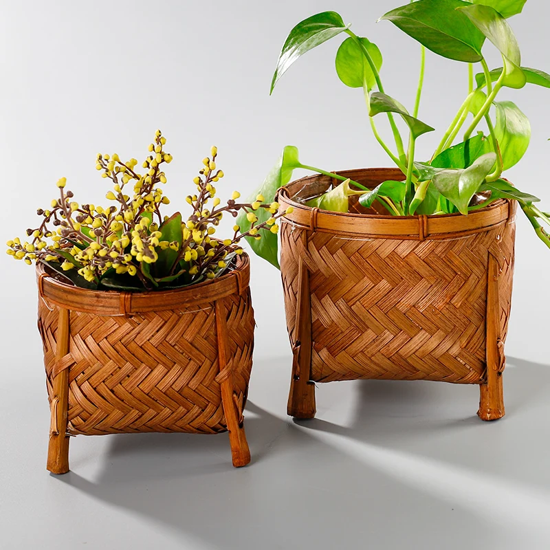 

Bamboo Tabletop Flower Pot Set Bamboo Products Green Pineapple Flower Basket Decoration Storage Basket Hand Woven