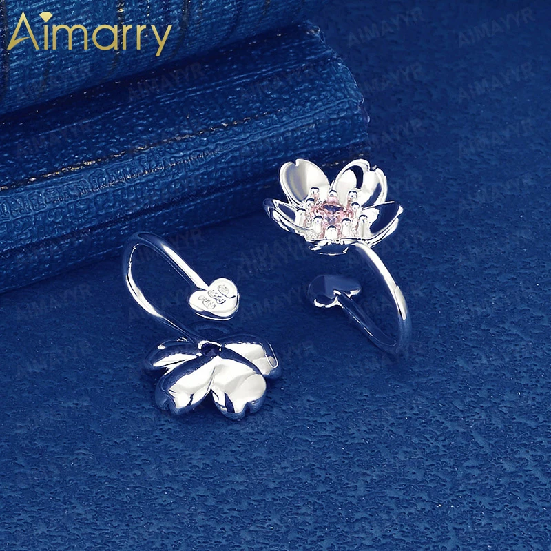925 Sterling Silver 1.45cm * 1.00cm Three-dimensional Flower Set with AAA Zircon Earrings for Women's Fashion Jewelry