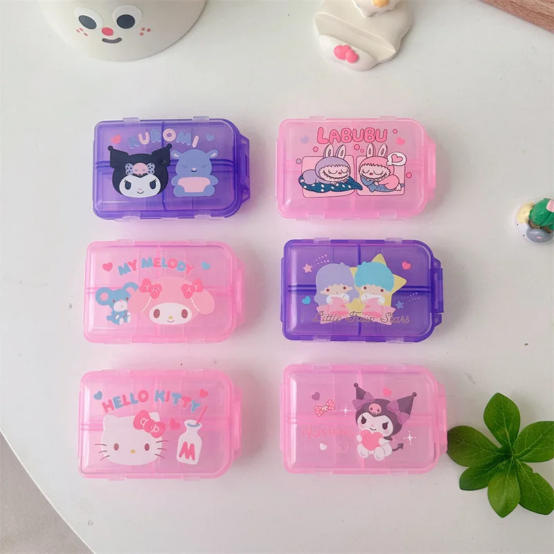 Kawaii Hello Kitty My Melody Kuromi Cartoon Draagbare Verzegelde Medicijndoos Anime Sanrio Meisje Hart Leuke Wegwerp Medicijndoos