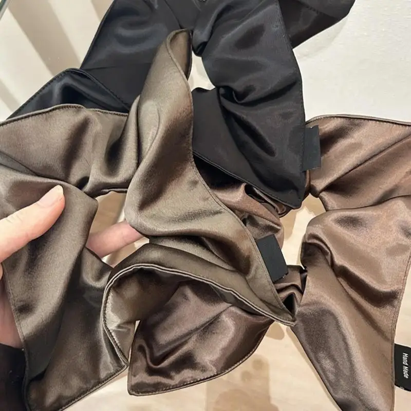 

39BD Ruched Hair Scrunchy Oversized Silk Like Hairpieces Elegant Satins Headdress