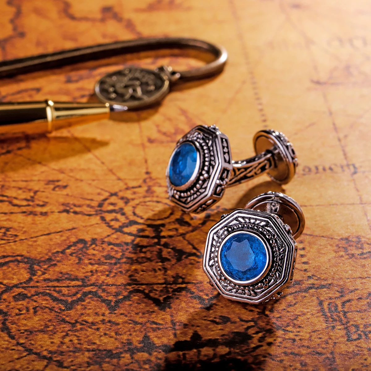 KFLK Brand High Quality for Men's Shirt Double Blue  Crystal Cufflinks Wedding Gift Buttons Guests