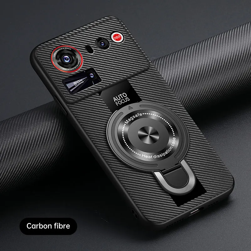 

For Nubia Z80 Ultra Case Magnetic Ring Holder Luxury Silicone Sheepskin Leather Plexiglass Pu Premium Shockproof Cover