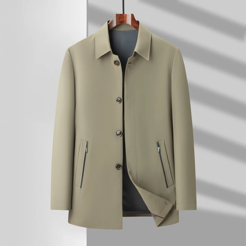 2026 Spring Autumn New Men's Medium to Long Windbreaker Coat Anti Wrinkle and Non Ironing Fabric Business Casual Top