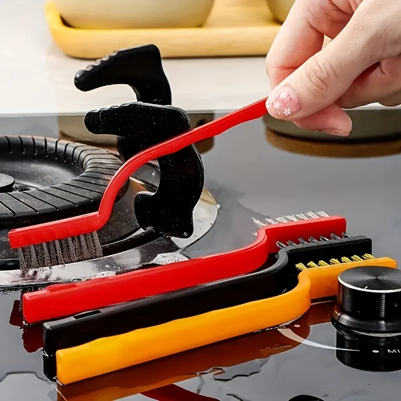 4pcs Wire Brush Set,For Rust Removal,Stain Removal,Gas Stove Brush,Multi-functional Kitchen Tool,Fiber Brush,Iron Brush,Cleaning