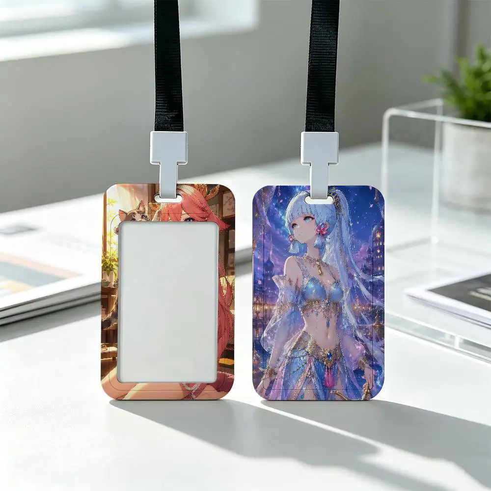 G-Genshin Playing Game YO Clear Window ID Card Holder, Business Badge Holder With Neck Lanyard, Office Work Permit Card Cover