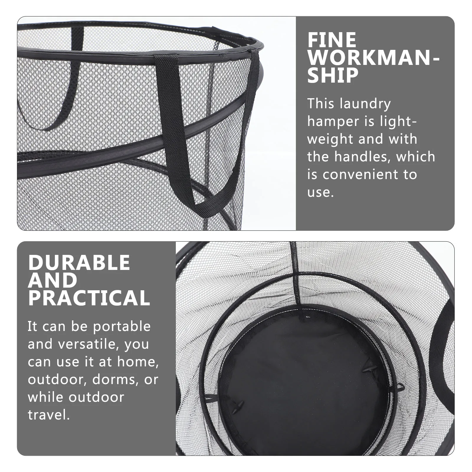 

Folding Laundry Basket Large Capacity Black Mesh Portable Storage Hamper Baskets Clothes Holder Collapsible Design