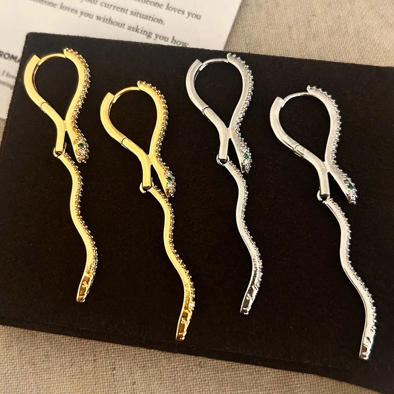 

PONYKISS Tibetan Silver 18K Gold Plated Zircon Snake Hoop Earrings for Women Light Luxury Fashion Jewelry Vintage Accessories
