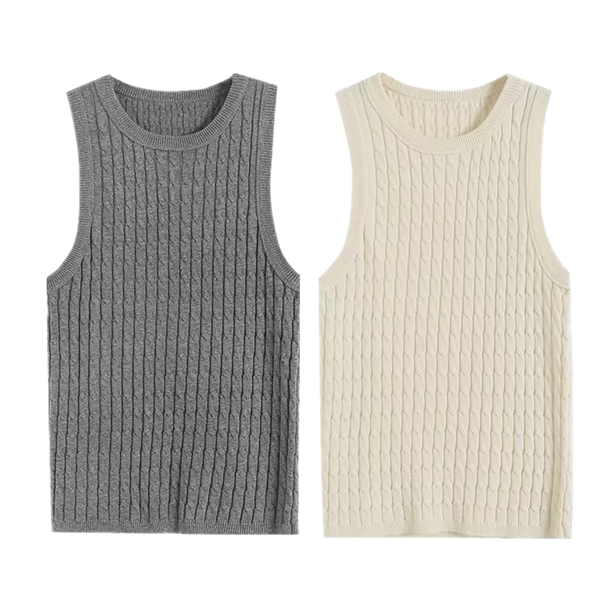 Maxdutti Nordic Minimalist Ribbed Knitted Cotton Vest T-shirt Women For Summer Tank Tops Causal Tshirts