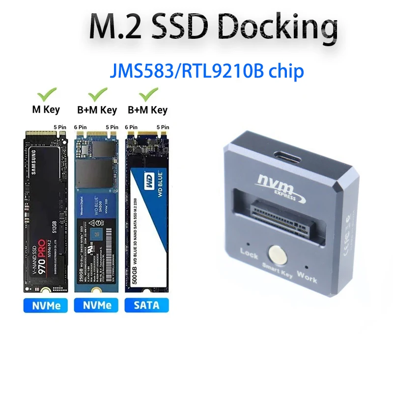 10Gbps M2 SATA NVMe to USB 3.1 Docking Station Direct Plug in SSD Adapter M.2 Case for 2230 2242 2280 22110 M2 SSD Enclosure