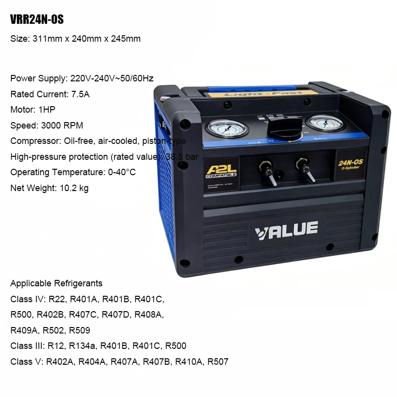 VALUE VRR24N-OS Refrigerant Recovery Machine for Air Conditioning Systems