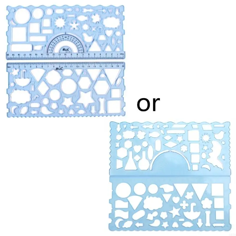 

G8TA Set of 2Pcs Drawing Rulers Stencils Hollow-out Templates Handy Drafting Tool for Boys Girls Home School