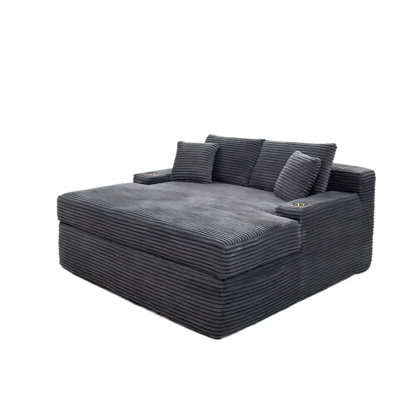 High rebound compression sofa with cup holder, living room, bedroom, striped cloth