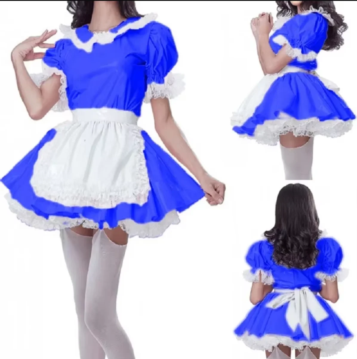 

New Fashion Collar for Girls Sweet and Classic SissyPVC Flip Collar Independent Apron Role Playing Bubble Sleeves Party Dress