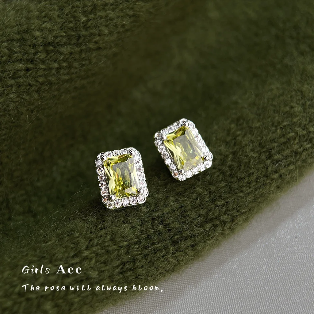 

Women Square Micro Inlaid Zircon Stud Earrings Minimalist Geometric Light Luxury High Class Versatile Daily Wear Earrings