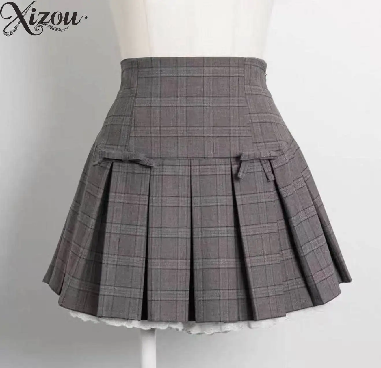Plaid Pleated Skirt Retro High Waist A-Line Mini JK College Style Spicy Girl Slim Skirts Summer 2026 Japanese Bow High-waisted