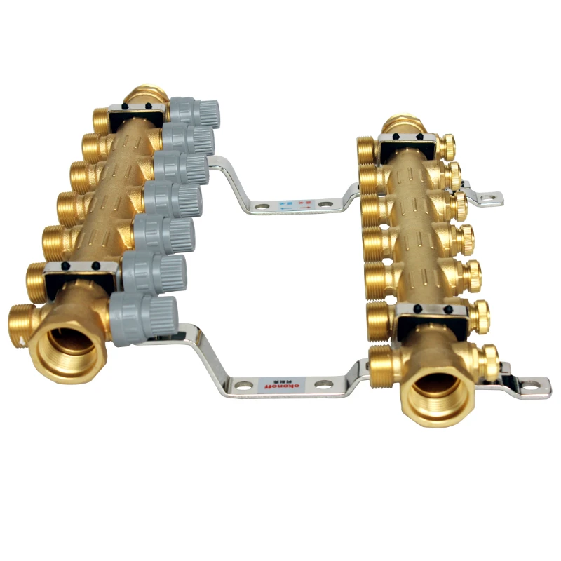 

HF212B 7 way underfloor heating water mixing temperature control distribution center brass manifolds