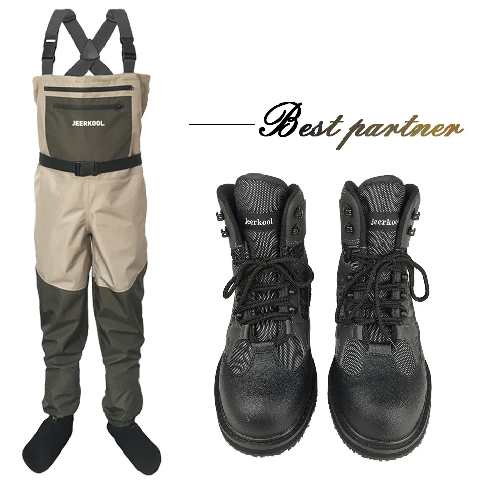 Oryginalne buty wędkarskie JEERKOOL z spodniami, wodery wędkarskie, gumowa podeszwa Aqua, buty do brodzenia pod prąd, buty do brodzenia, spodnie myśliwskie.