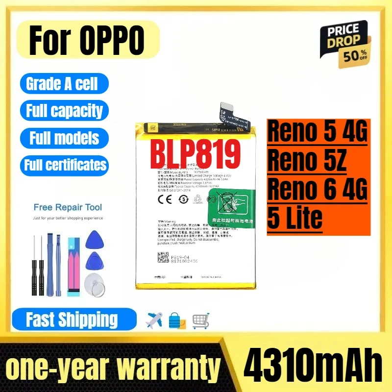 BLP819 for OPPO Reno 5 4G/Reno 5Z/Reno 6 4G/5 Lite Phone Battery High Quality High Capacity Replacement Bateria Grade A Cell