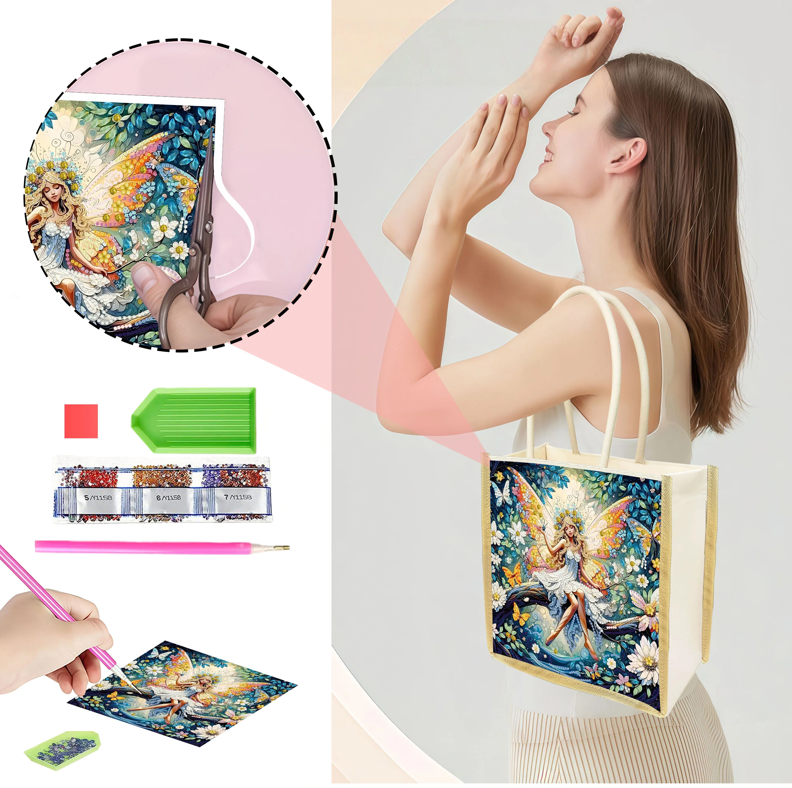 

Одна холщовая сумка для покупок с ромбовидным узором в стиле цветочной феи, идеально подходит для различных нарядов, незаменима для ежедневных прогулок.