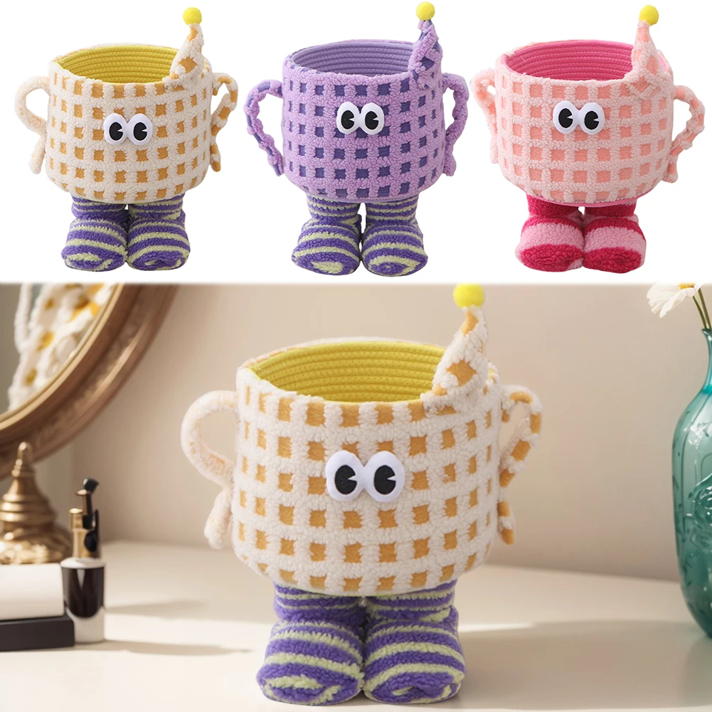 

Cotton Rope Monster Storage Basket with Legs Cute Sorting Basket Tea Cup Head Basket Bin Creative for Living Room Kid's Room