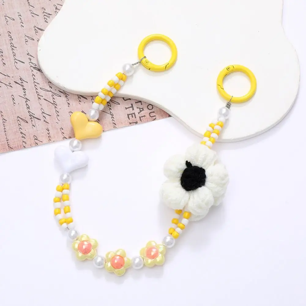 

Держатель для телефона Вязаный крючком цветок цепочка для телефона анти-потерянный брелок красочный ремешок из бисера акриловый ремешок на запястье чехол-цепочка в форме сердца