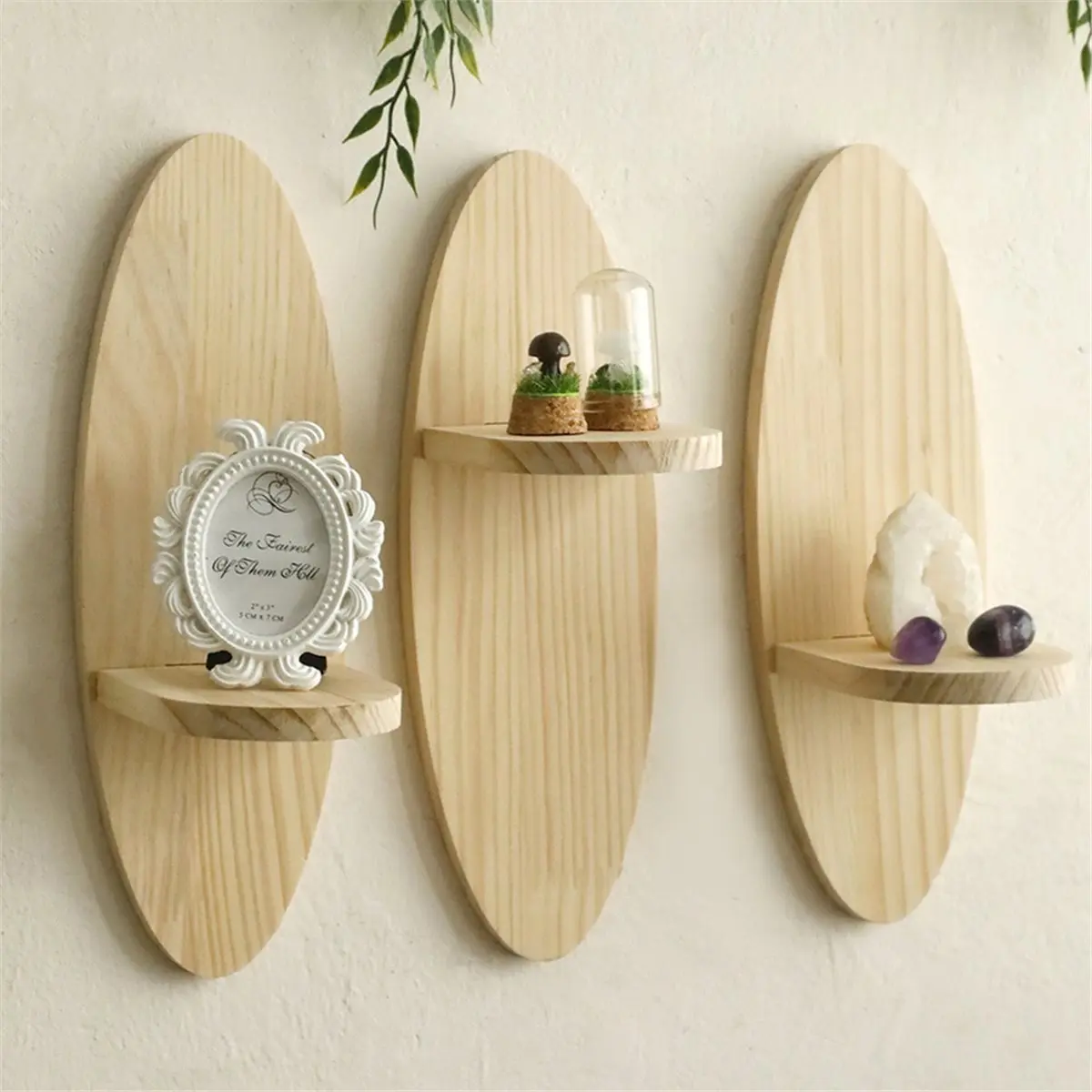 

2026 Новые полки для стены комнаты, овальная плавающая деревянная полка, настенная хрустальная витрина, домашний декор в деревенском стиле в стиле бохо