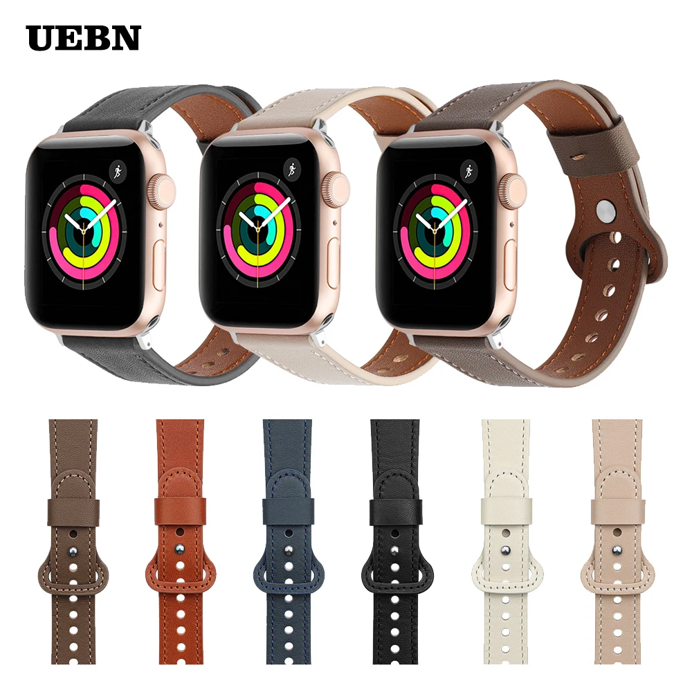 

Ремешок кожаный для Apple Watch Series 6 40 44 мм, модный смарт-браслет для IWatch 5 4 3 2 1 SE 38 мм 42 мм