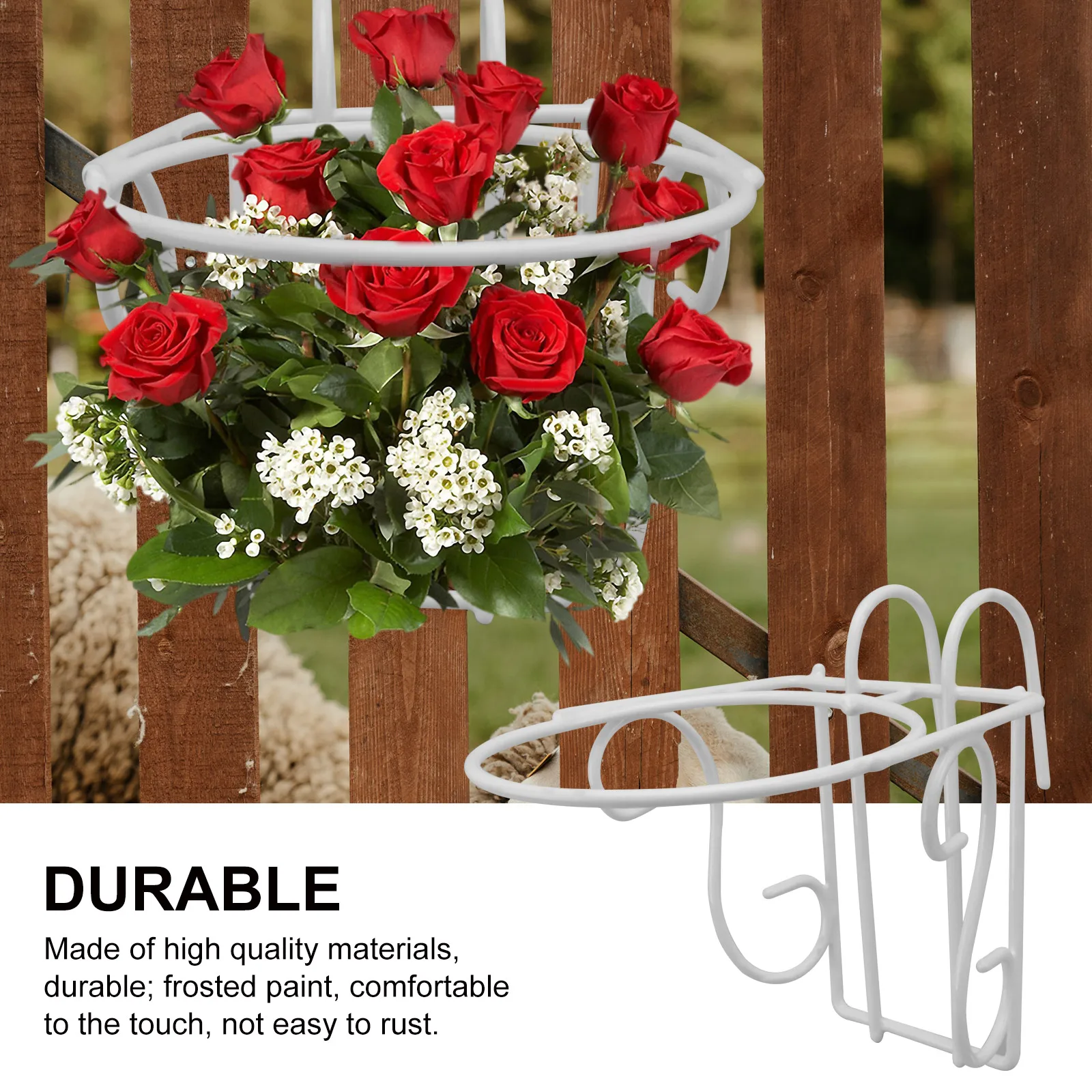 

4pcs Hanging Flowerpot Rack White Iron Orchid Stand Railing Hanger Sturdy Durable Garden Yard Decor Plant Display