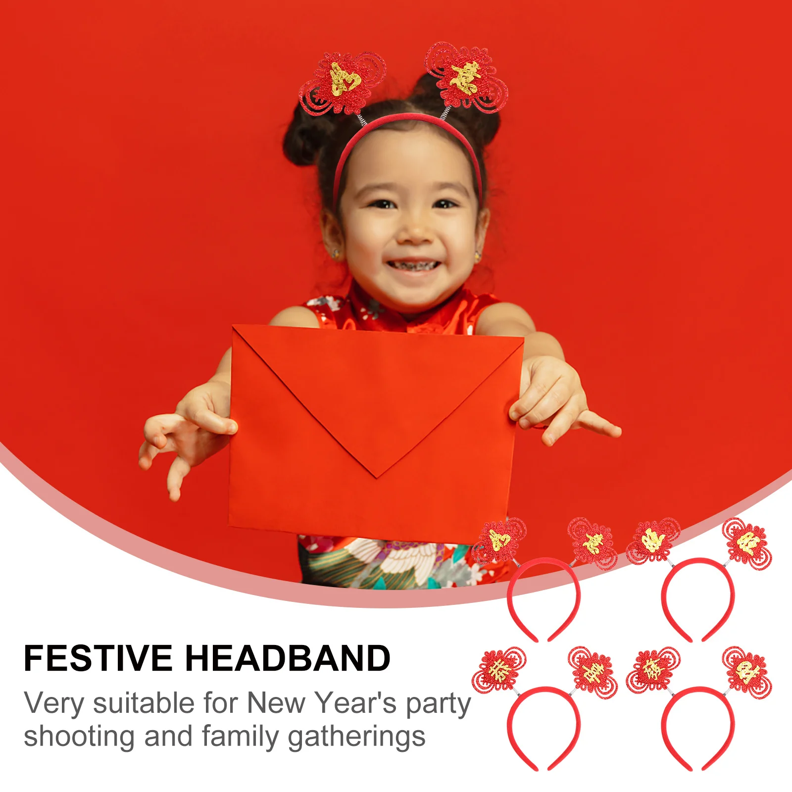 

4Pcs Spring Festival Headband Chinese Style Fabric Hair Hoop Party Banquet Decoration New Year Hair Accessory New Year Band