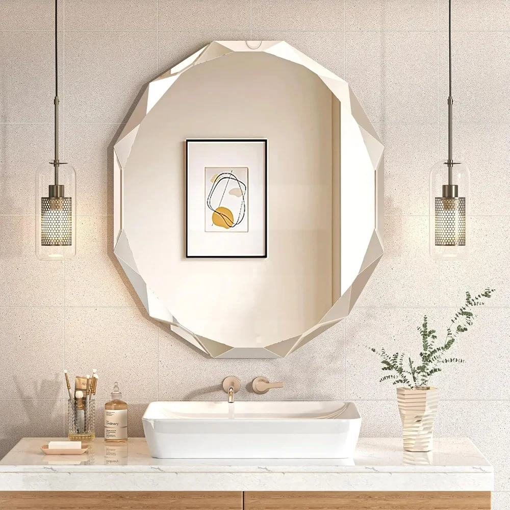 

Diagonal frameless rectangular mirror, used for bathroom sink makeup and bathroom mirror horizontal/vertical