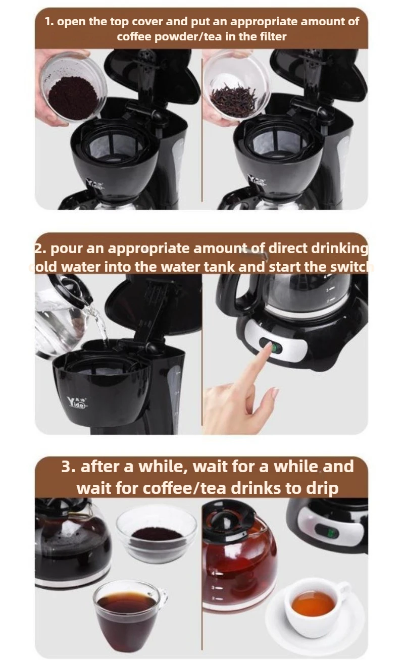 600ML 다기능 드립 커피 머신 미국 미니 커피 머신 휴대용 이중 목적 커피 머신 가정용