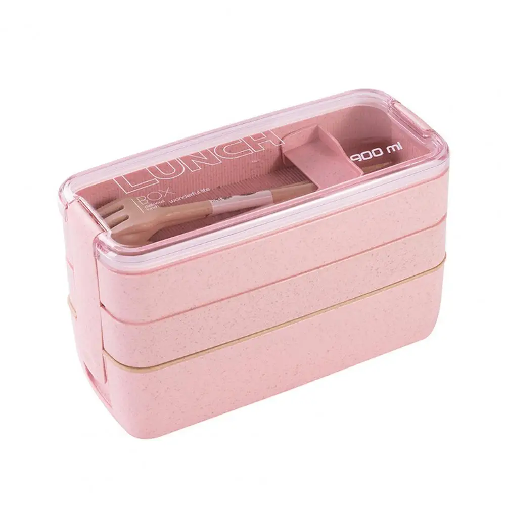 Dishwasher Safe Lunch Box Durable 3-layer Bento Box Set Capacity Lunch Box with Fork Spoon for School Office Stackable Food